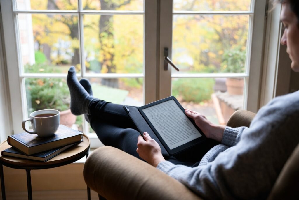 man die leest op zijn e-reader 