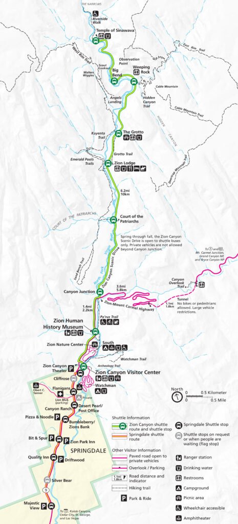 Zion National Park map Shuttle 