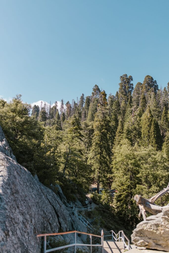 Uitzicht vanaf Moro Rock over de bergen, valleien en bossen van Sequoia National Park.