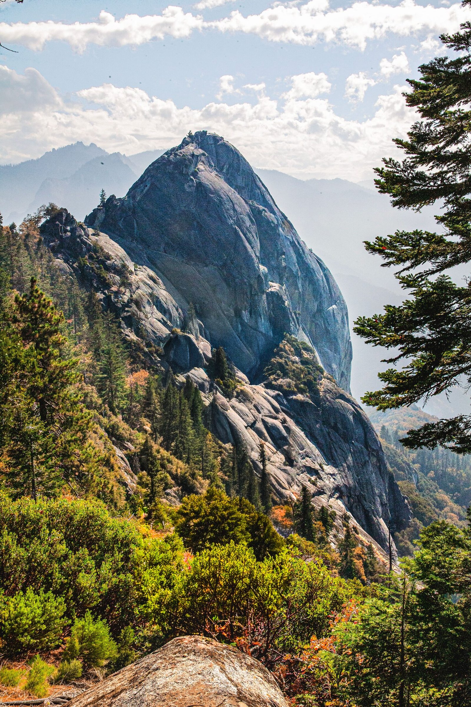 Uitzicht vanaf Moro Rock over de bergen, valleien en bossen van Sequoia National Park.